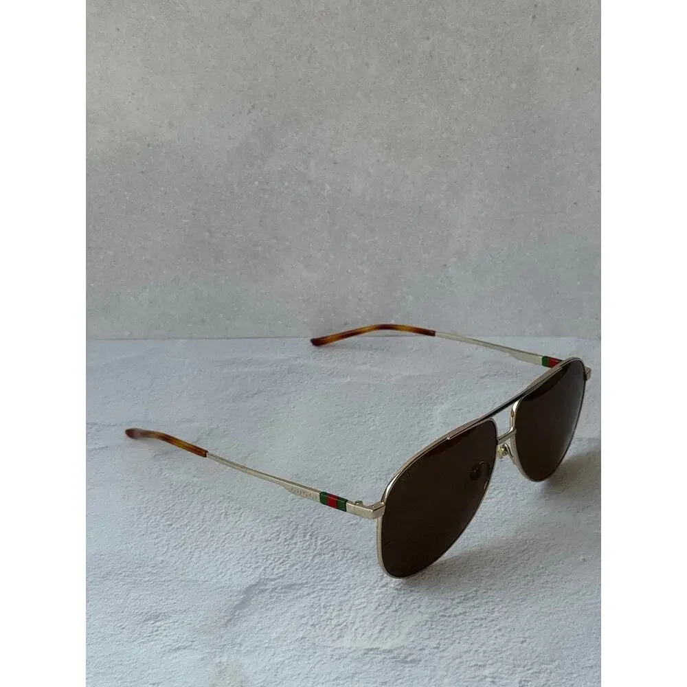 NEW Gucci GG1677S Gold Brown Lens Aviator Sunglasses $630